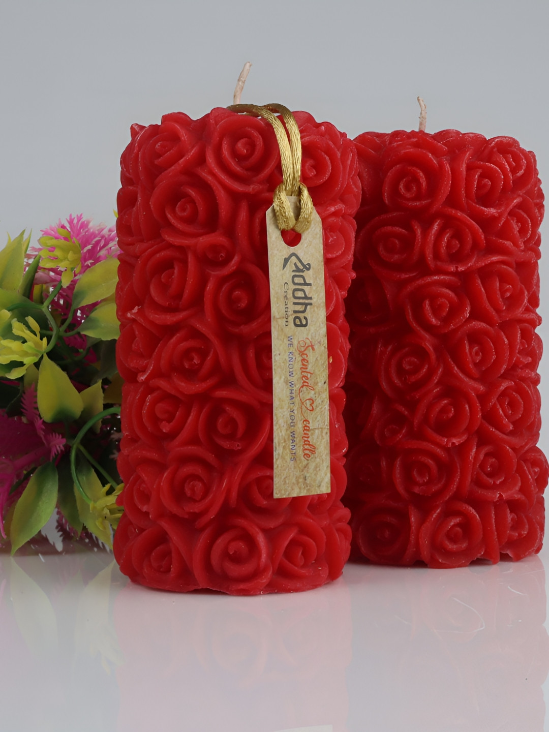 Shraddha Creation Designer Rose 2Pcs Smokeless Scented Solid Flower Regular Pillar Candles