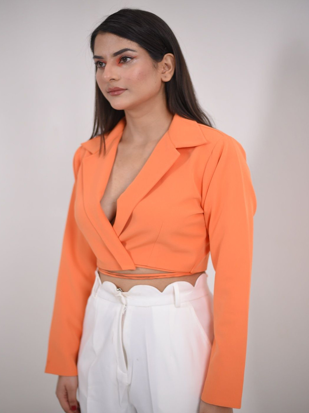 STYLESHIFT Tie Me Up Notched Lapel Collar Cropped Blazer