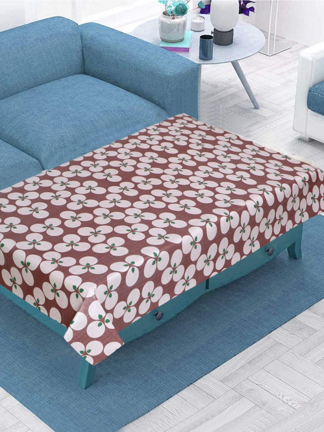 LooMantha Khaki 4-Seater Floral Printed Waterproof Plastic Table Cover