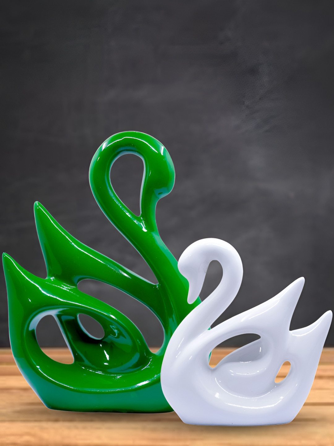 Aura Swan Green & White 2 Pieces Birds And Animals Showpieces