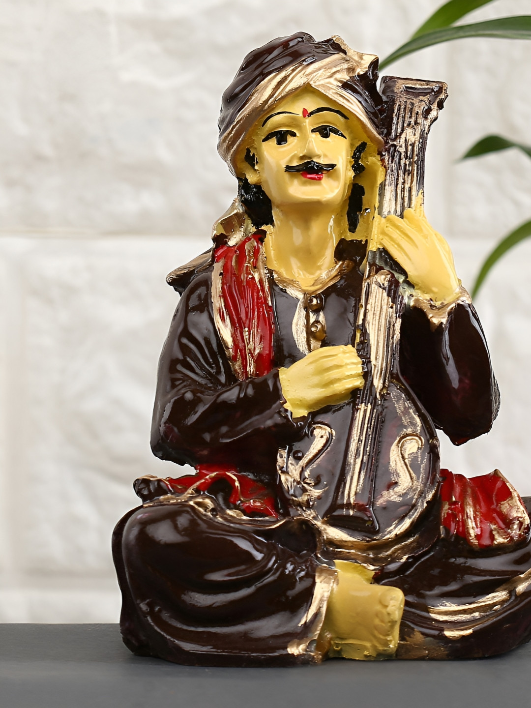 Aura Rj with Geetar Brown Polyresin Glossy Living Room Medium Showpiece - 4.3 Inches