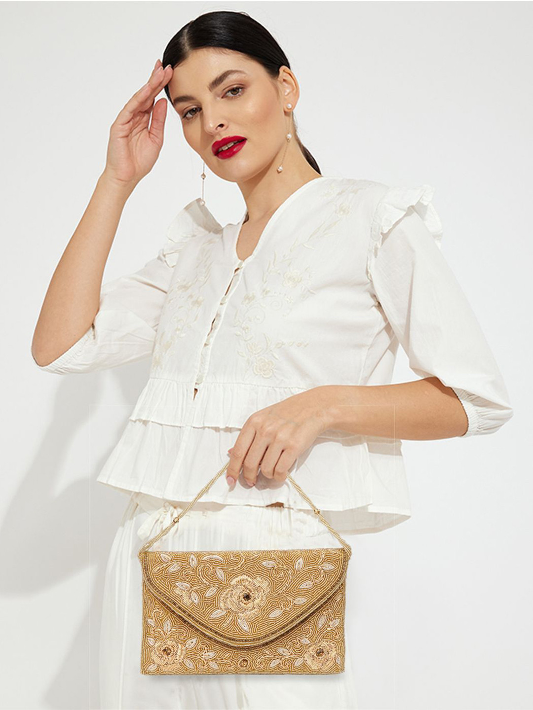 MISHA Embroidered Envelope Clutch