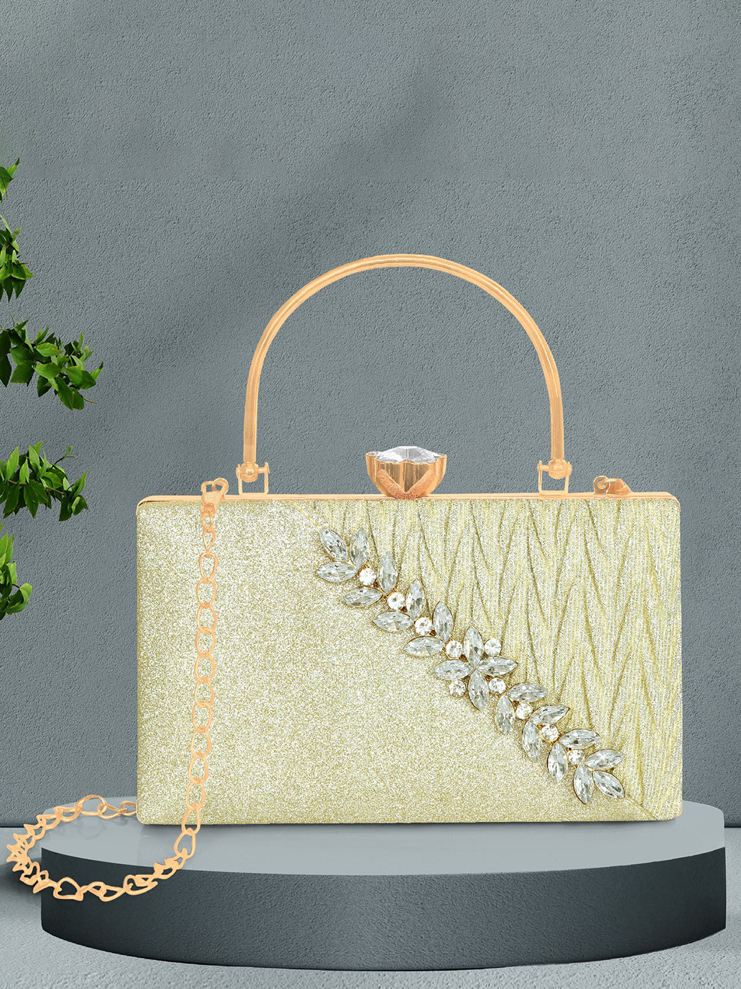 MISHA Women Embellished Quilted Box Clutch