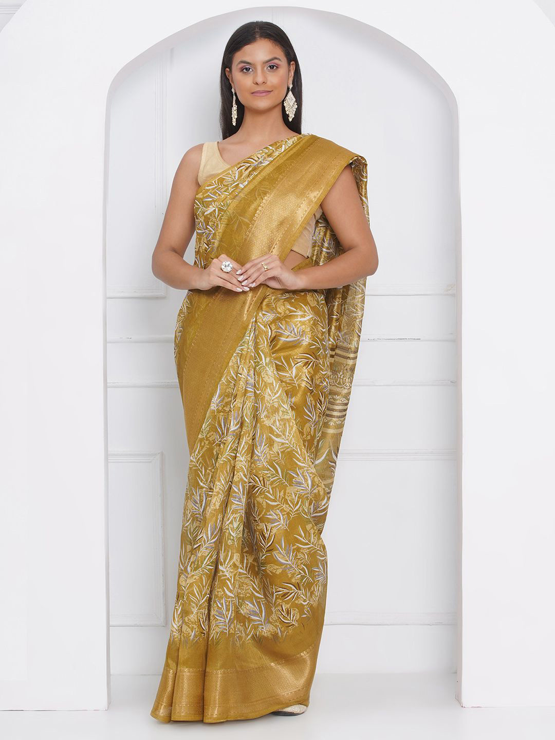 LABEL KASHI Floral Zari Silk Cotton Saree