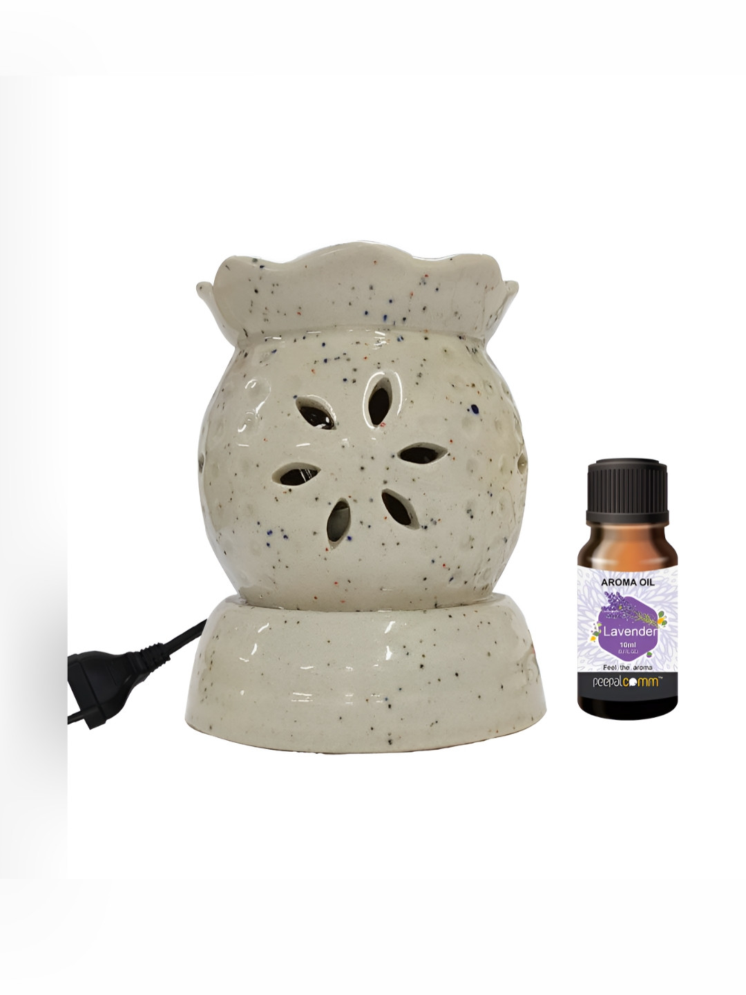 PEEPALCOMM 2Pcs White Electric Flower Round Diffuser With Lavender Oil - 10 ml