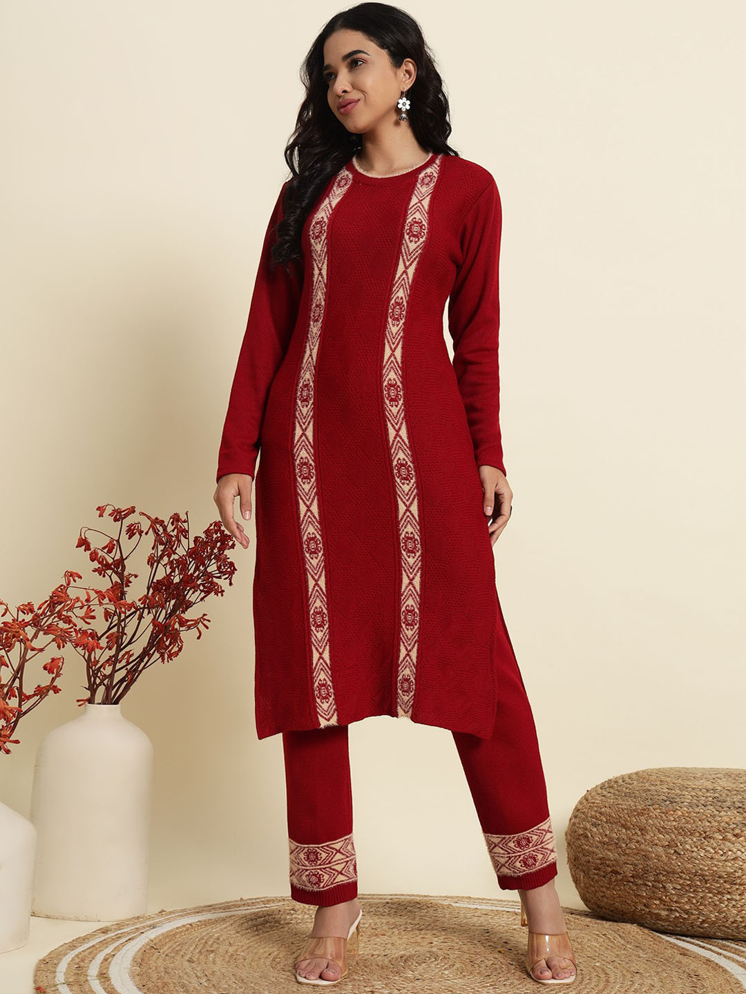 BUDAPEST Floral Woven Design Pure Wool Kurta With Trousers