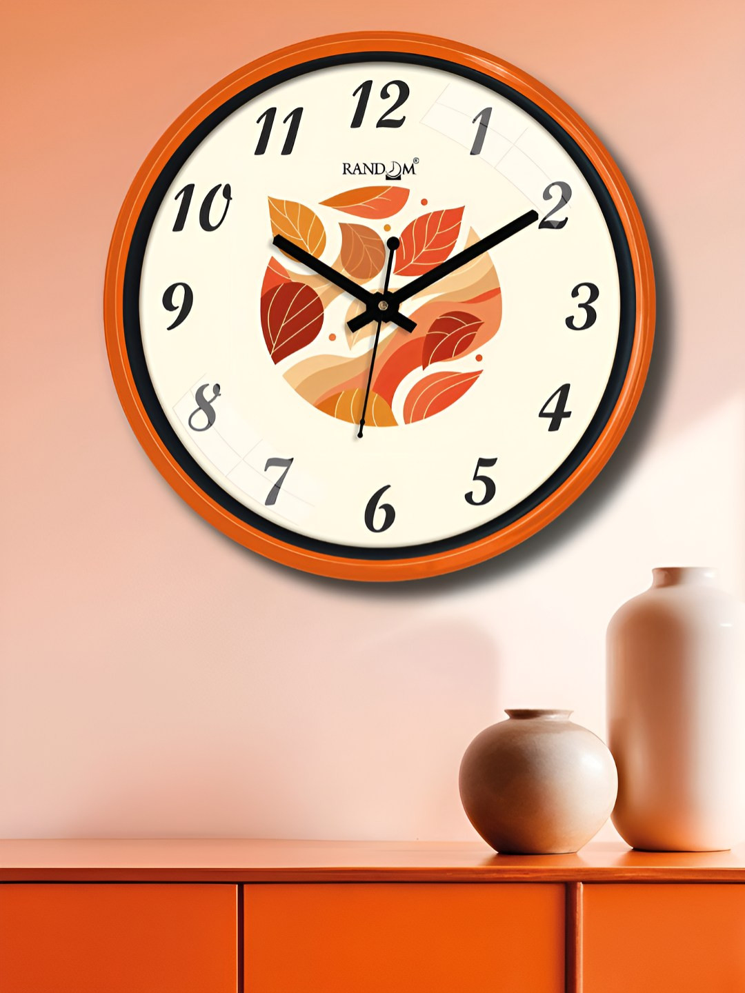 RANDOM Orange Plastic Ultra Clear Glass Round Battery Analogue Wall Clock-30cm