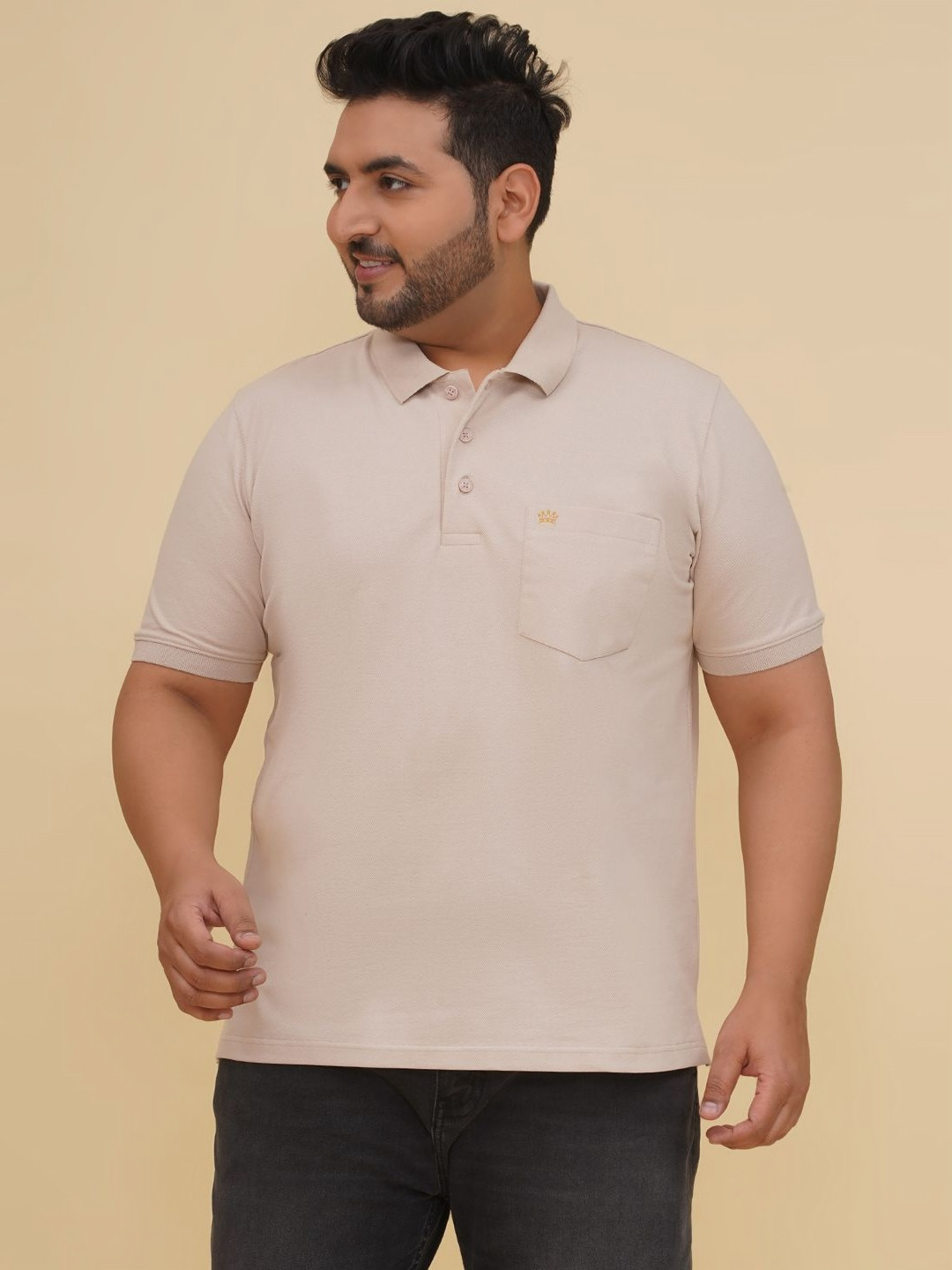 John Pride Plus Size Polo Collar Pocket Detail Pure Cotton T-Shirt