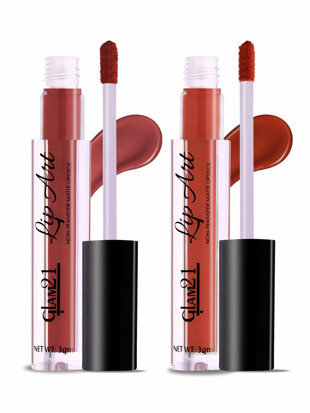 GLAM21 Set Of 2 Lip Art Non Transfer Liquid Lipstick - 3 g Each-Cat Fight-Doppio Nude