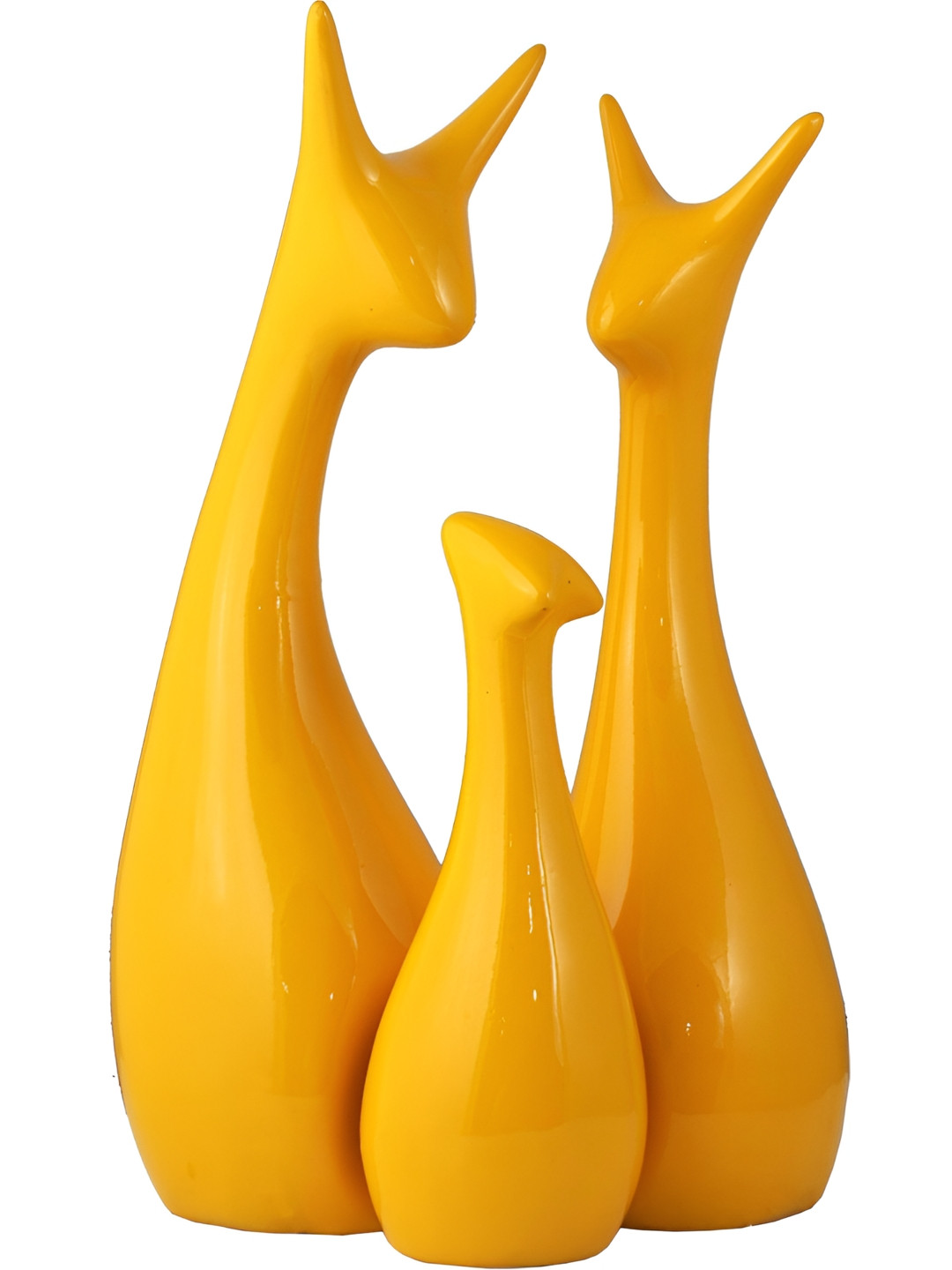 Aura Electroplating Cat Yellow Polyresin Glossy Living Room Set of 3 Medium Showpieces - 10.2 Inches