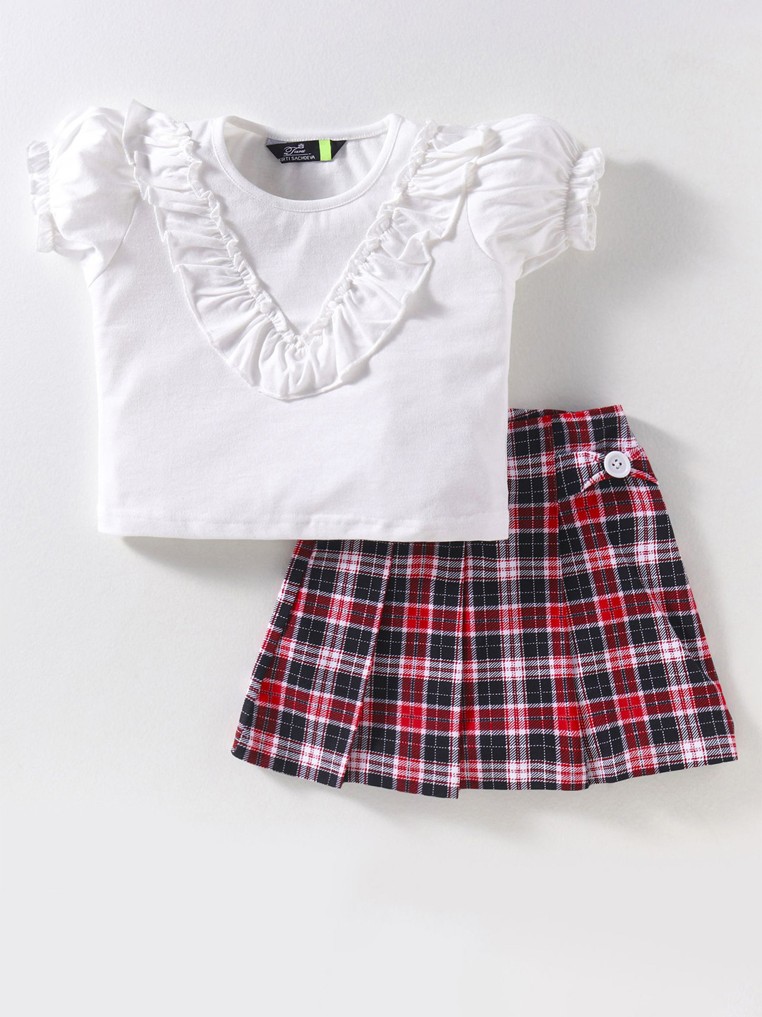 Tiara Cotton Jersey Half Sleeve Frill Detailed Top With Cotton Spandex Rib Skirt