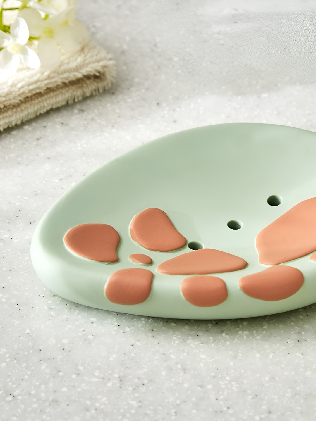 Home Centre Green & Orange Abstract Polyresin Soap Dish