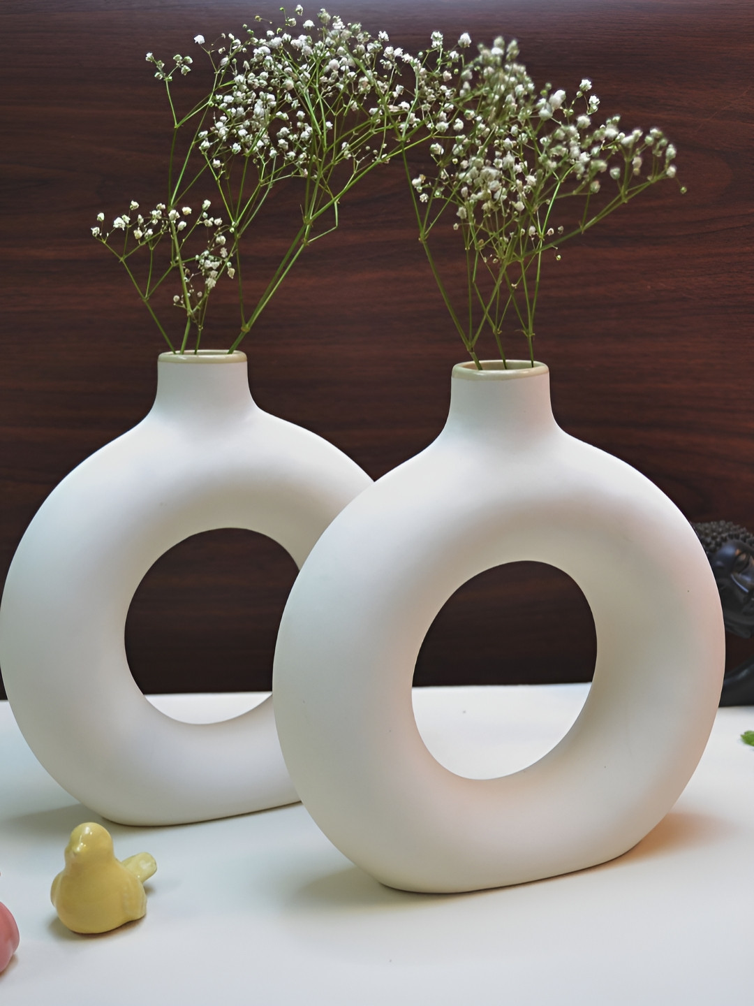 Kreative Arts Set Of 2 White Donut Ceramic Flower Vases