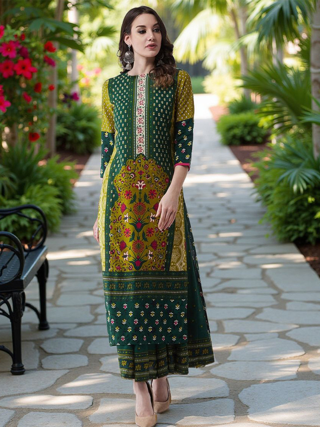 Pannkh Women Geometric Embroidered Flared Sleeves Anarkali Kurta