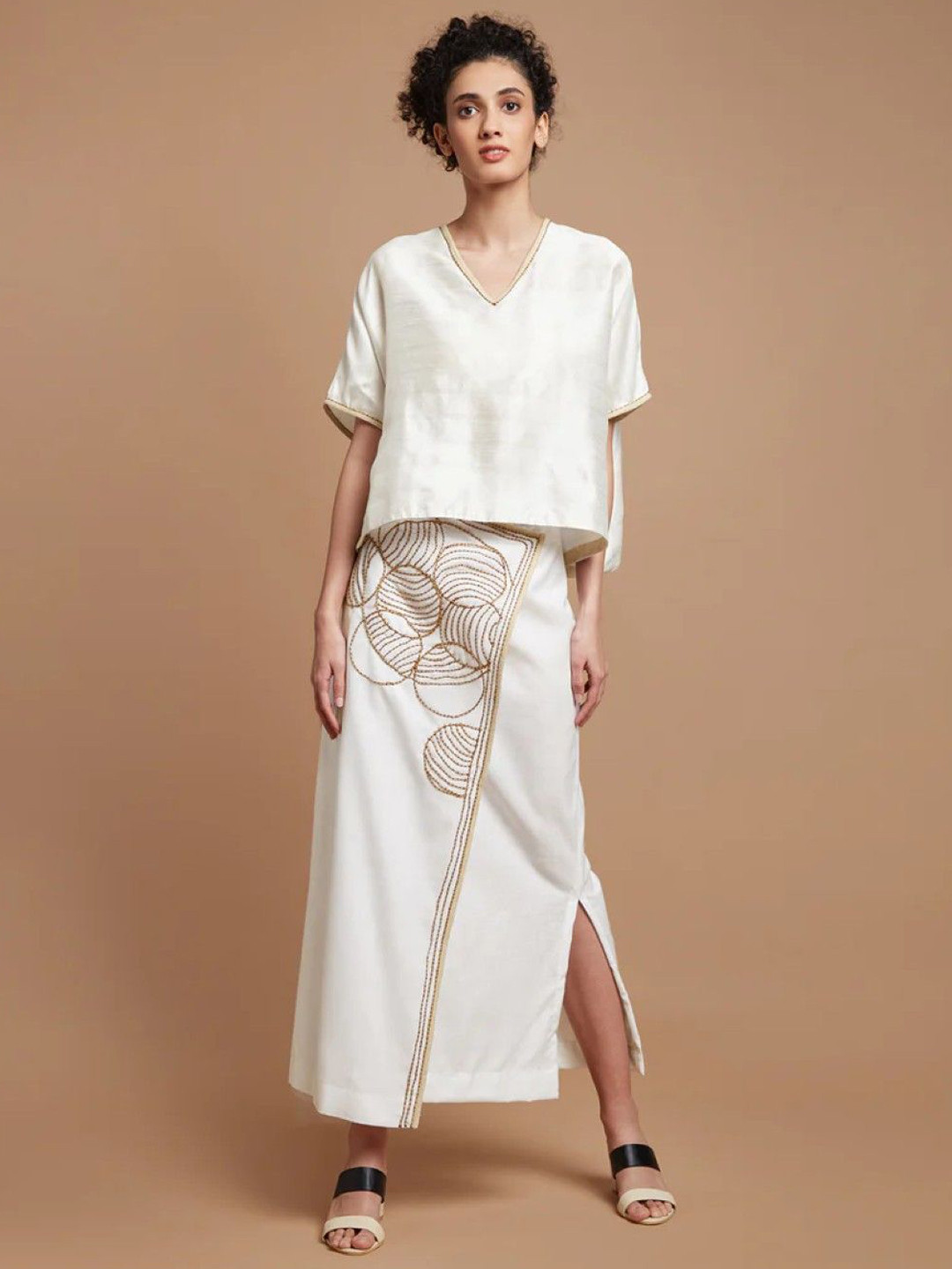 Chhaya Gandhi Design Studio Embroidered Shorts kaftan Top with Skirt Co-Ords