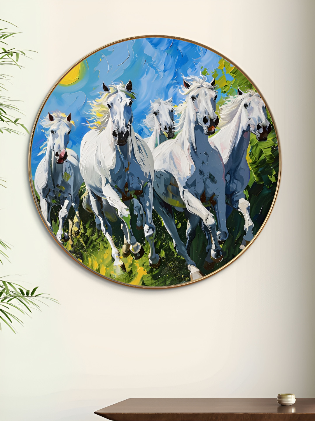 Livin'luxe Blue & White 7 Running Horses Wooden Wall Art