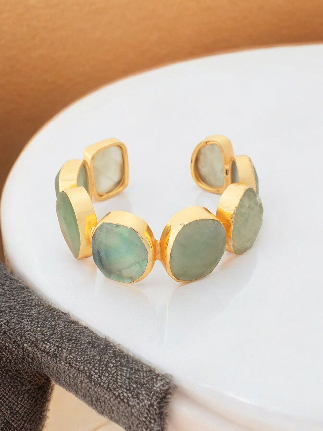 Aiza  18KT Gold Plated Green Flourite Bracelet