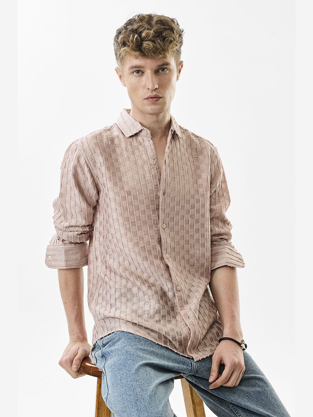 Snitch Pink Vertical Stripes Slim Fit Shirt