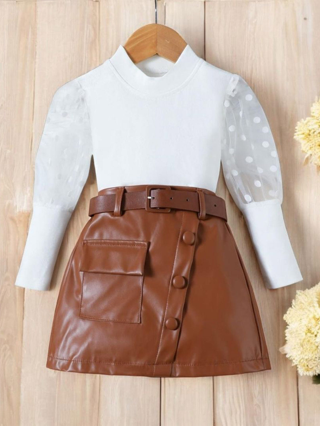 MOMMY BUG Girls Top With Leather Skirt