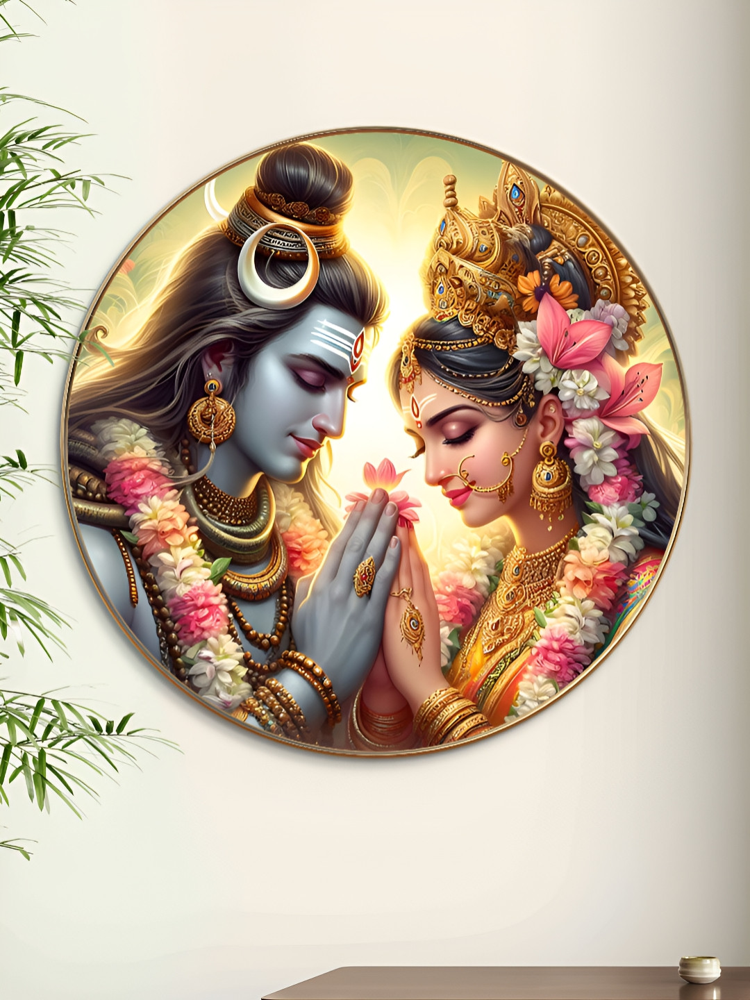 Myntra Elegant Homes Gold-Toned & Grey Divine Shiva Parvati Wooden Painting Wall Art