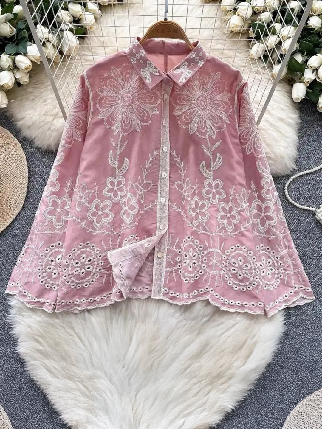 Miss Mosa By Akanksha  Pink Cevia Premium Embroidered CottonShirt