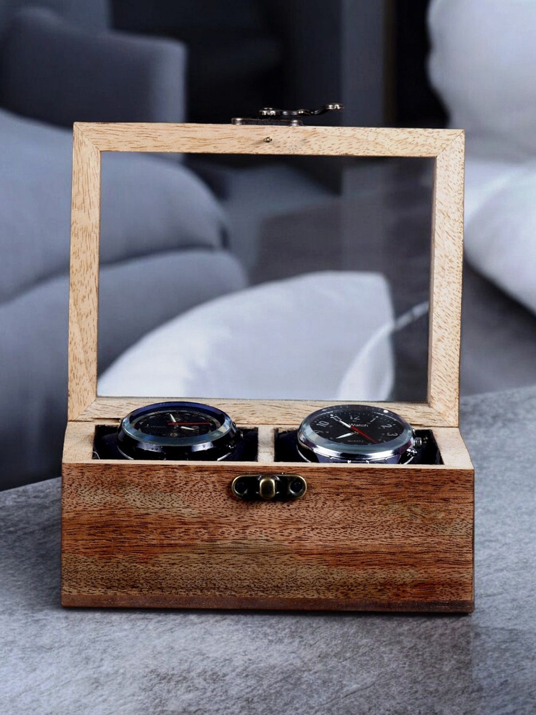 Creation India Craft Brown 2 Slots Wooden Watch Organiser