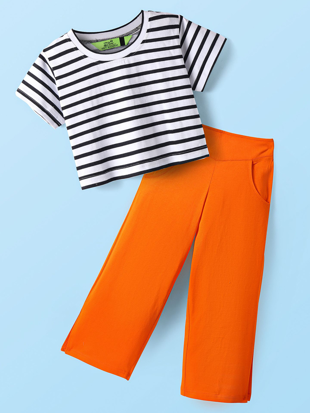 Tiara Girls Half Sleeves Crop Top with Side Slit Palazzos