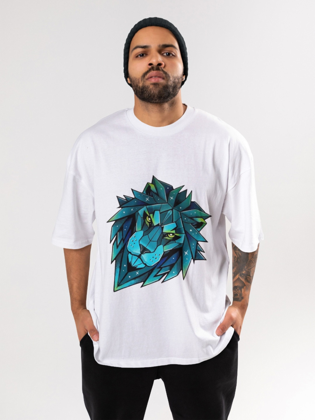 THE BEETEL HOUSE Animal Printed Drop-Shoulder Sleeves Cotton Oversized T-shirt