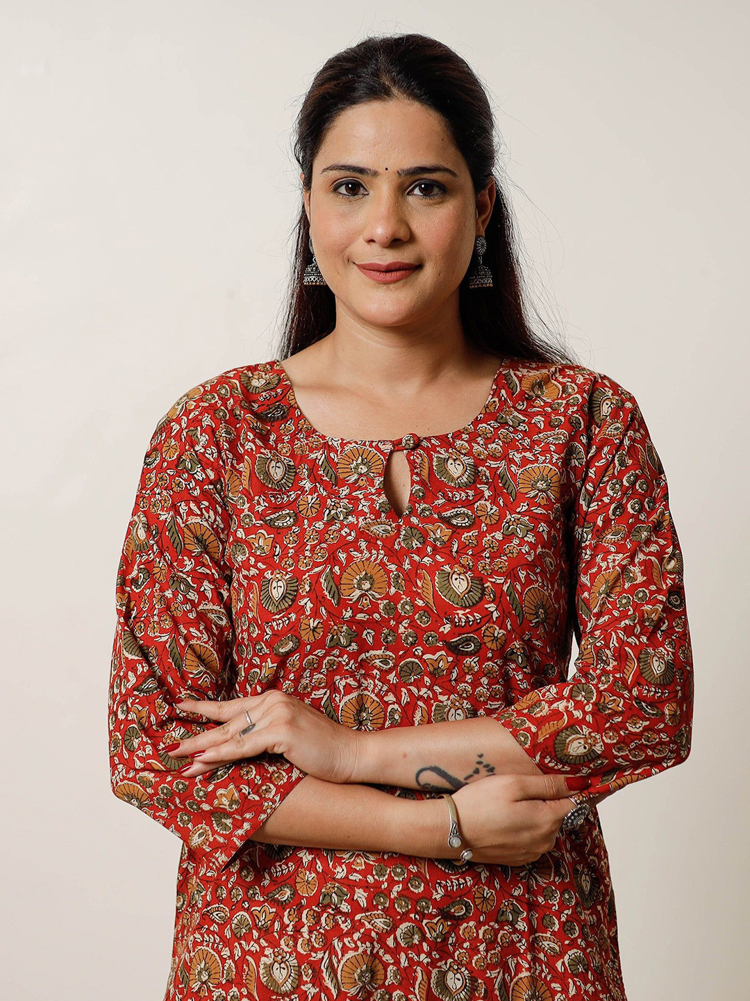 iTokri Women Floral Buti Bagru Block Printed Cotton Straight Long Kurta