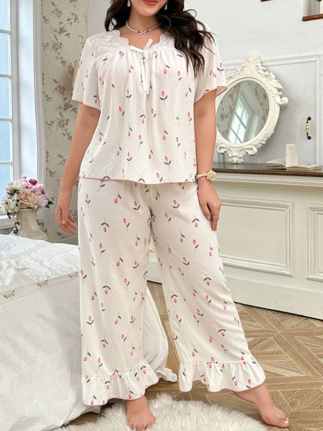 DressBerry Women Floral Printed Top & Pyjamas Night suit