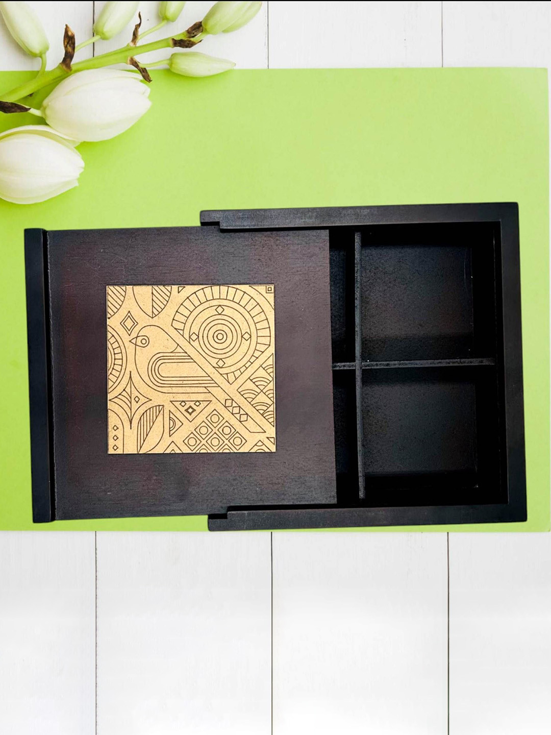 Angira Handicrafts Handicrafts Black Wood Flip Top Box Container Set