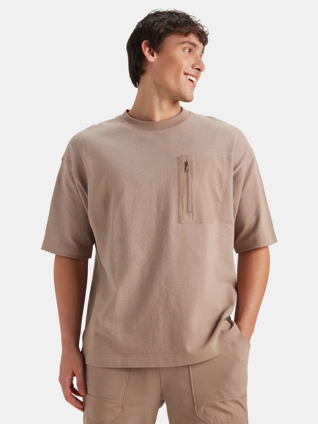 Jockey Groove Men Super Combed Cotton Oversized Textured T-Shirt with Zipper Pocket - MZ02