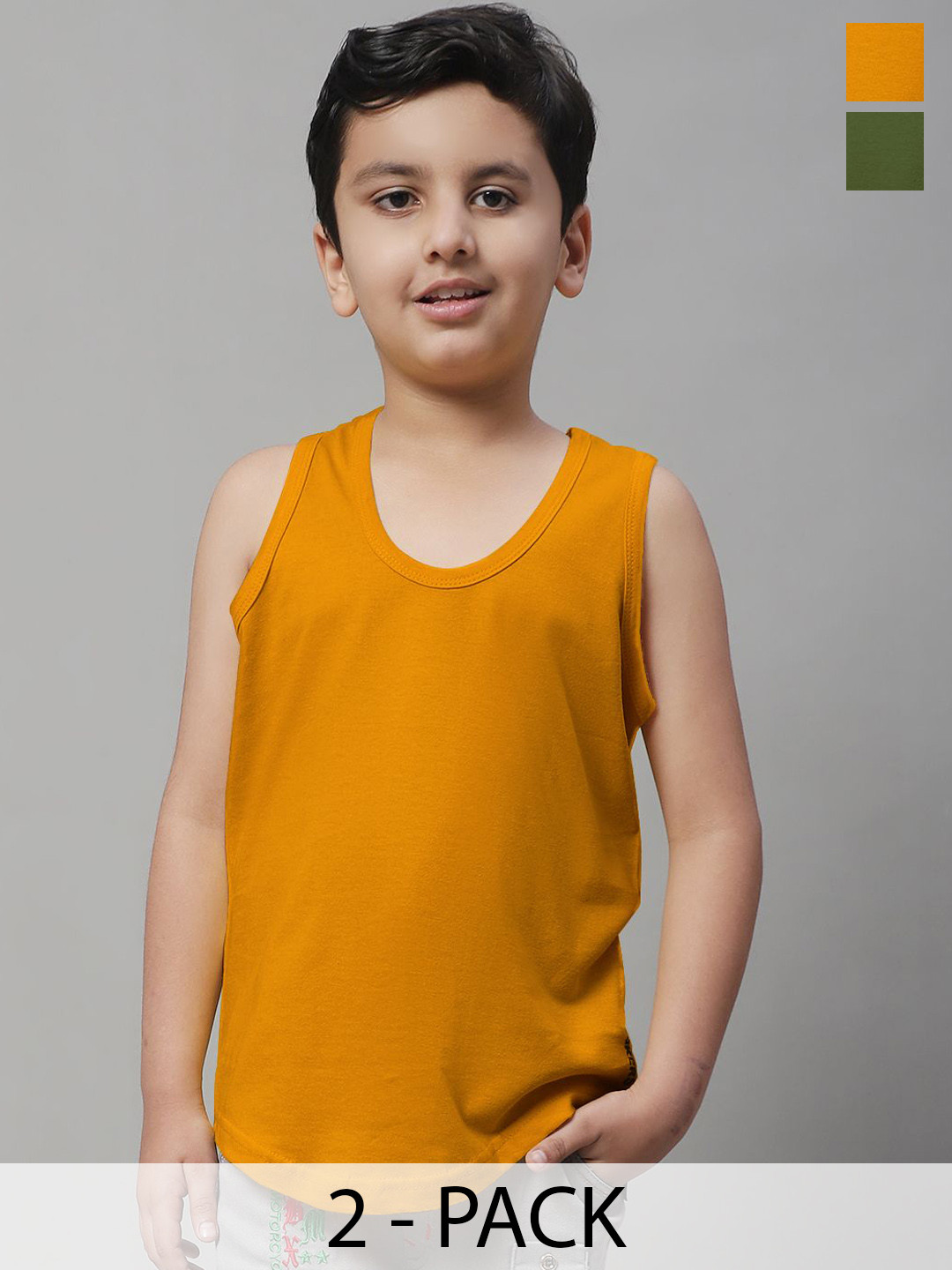 Friskers Pack Of 2 Cotton Solid Vests 070525KDC-26-34