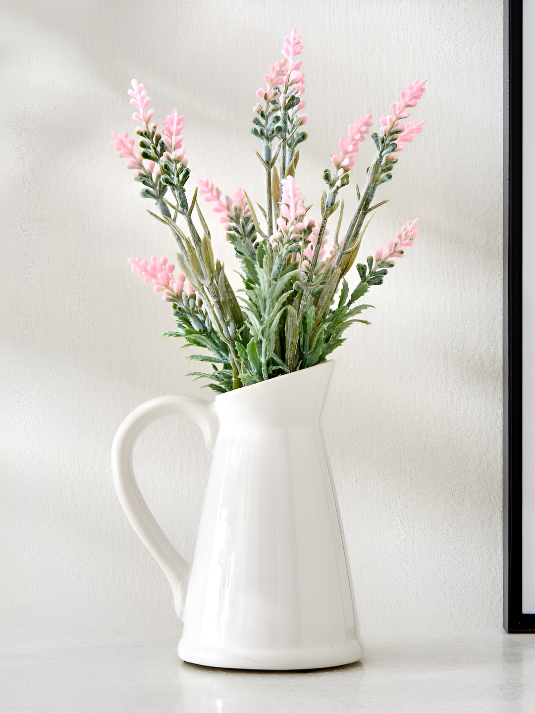 Home Centre Pink & Green Ceramic Artificial Flower With Pot
