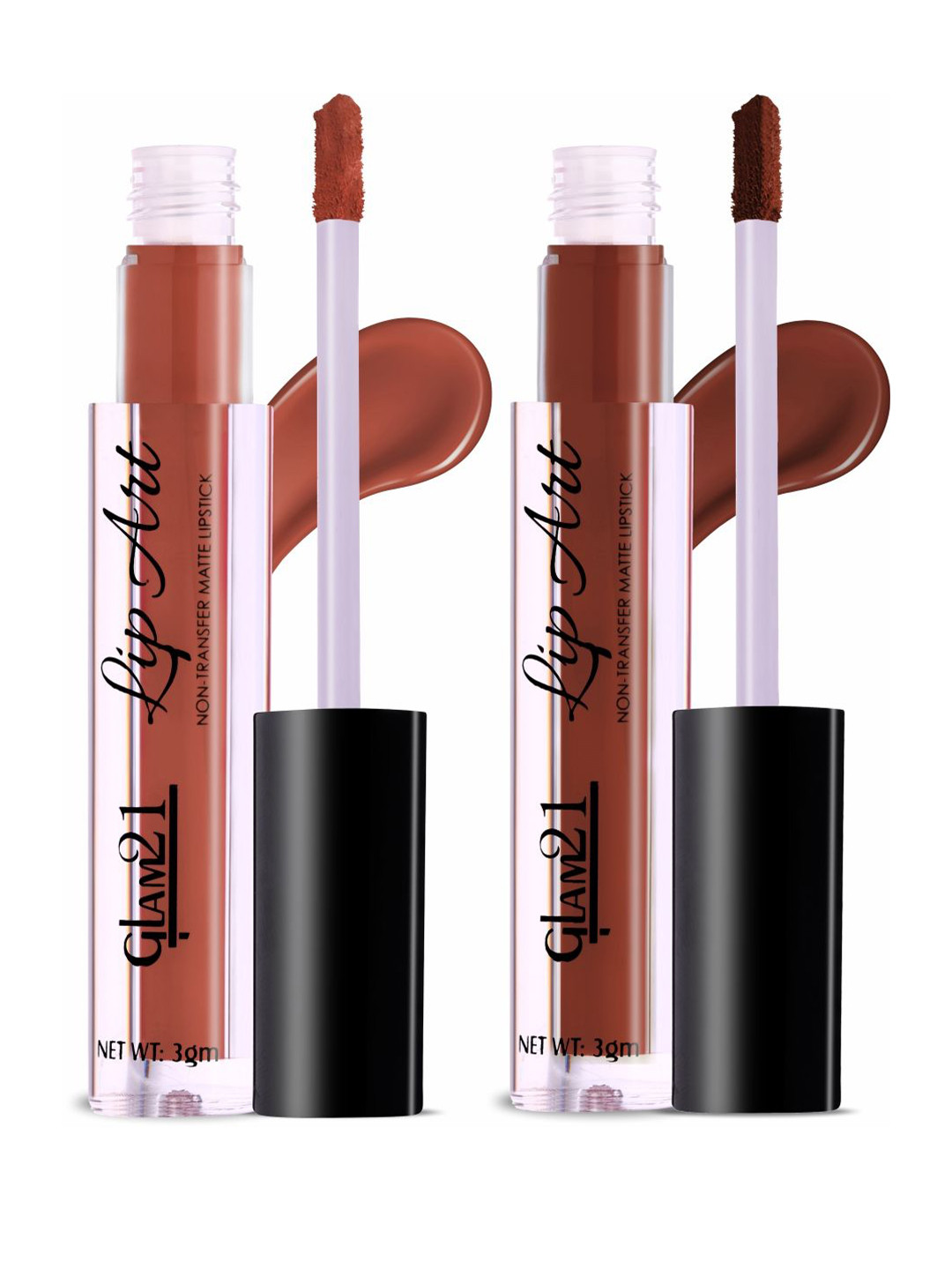 GLAM21 Set Of 2 Lip Art Non Transfer Liquid Lipstick - 3 g Each-Nude Chai-Brown Bliss