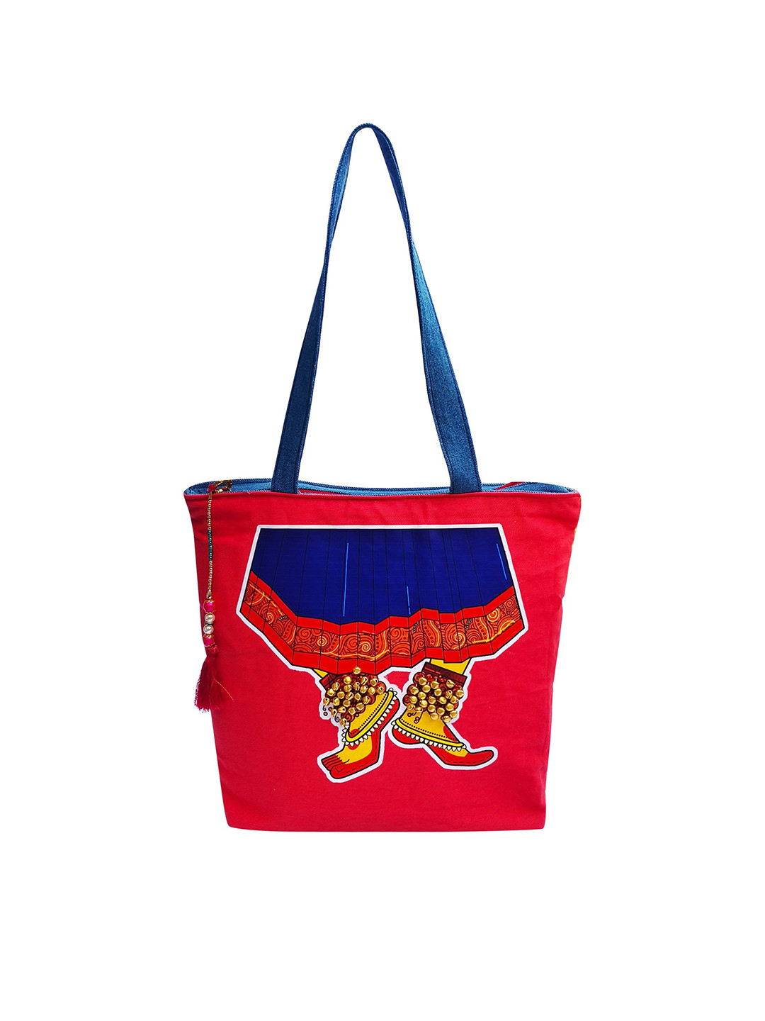 The Purani Jeans Dance Ghungroo Printed Shopper Tote Bag With Tasselled