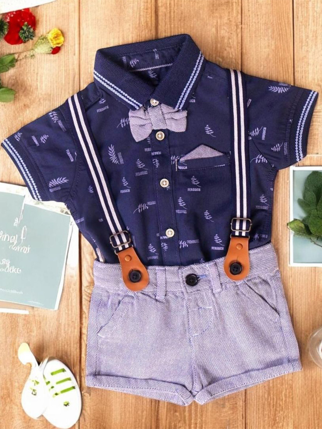 MOMMY BUG Boys Printed Shirt & Shorts With Suspenders