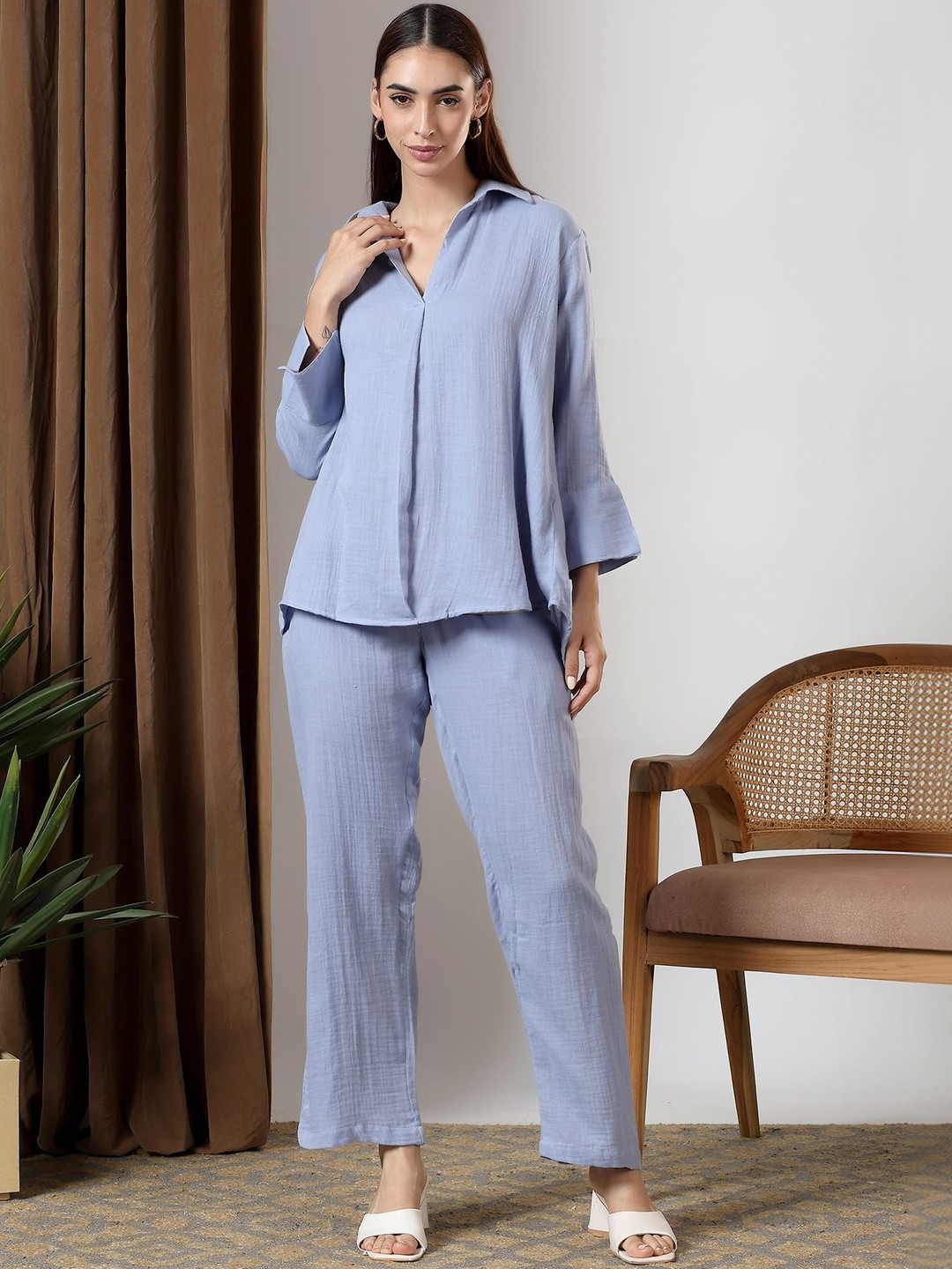 YOUR FASHION STORY Shirt Collar Top With Trouser Co-Ords