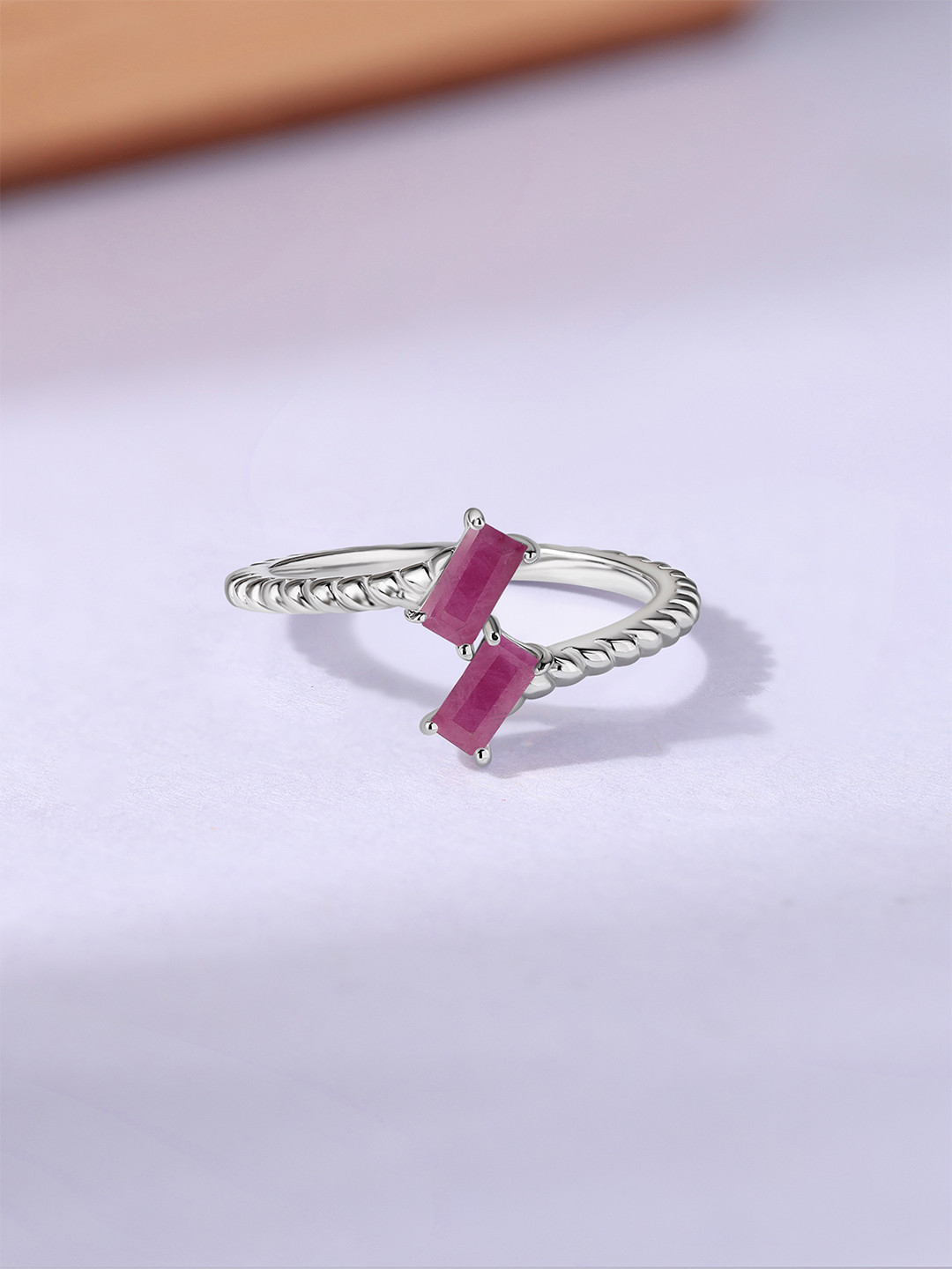 Ornate Jewels 925 Silver Rhodium-Plated Ruby Classic Adjustable Finger Ring