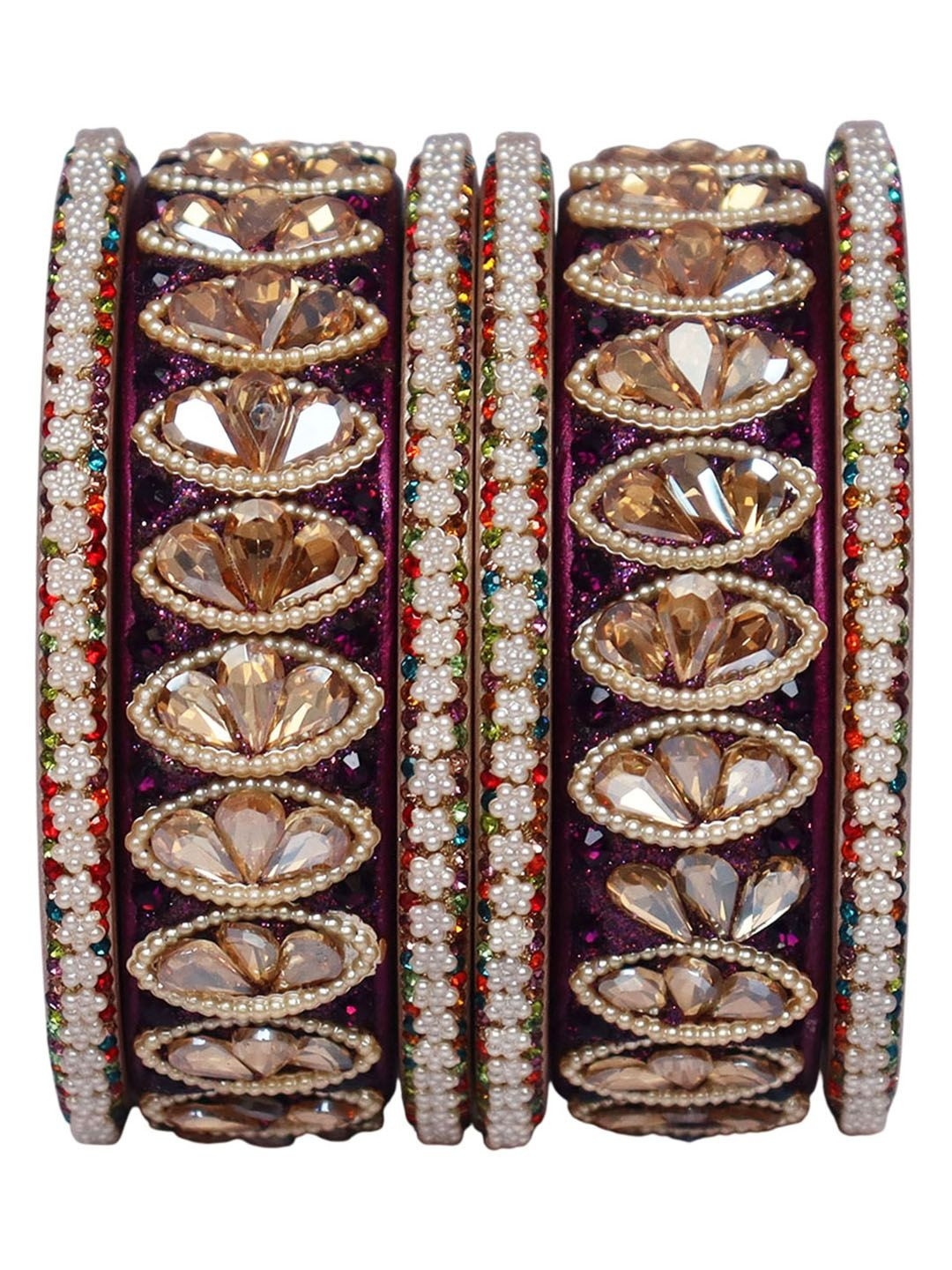 TAJ BRIDAL STORE Set Of 6 Kundan-Studded Wedding Bangles