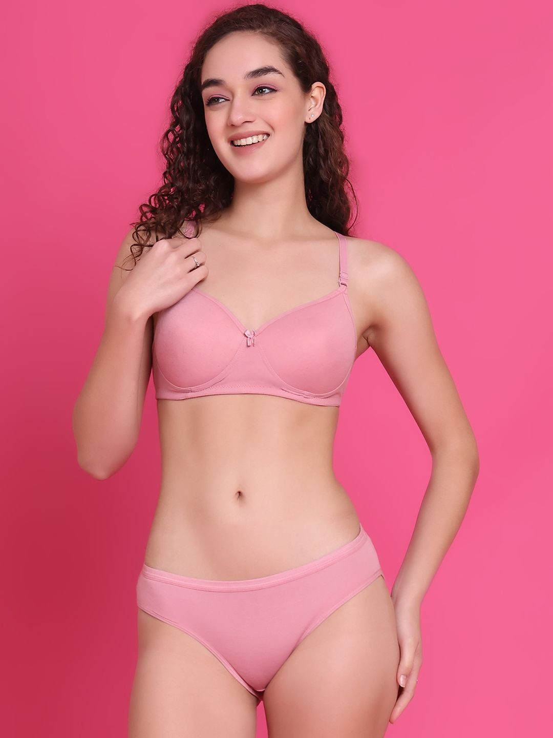 BMINO Women Lightly Padded Non-Wired Cotton Lingerie Set
