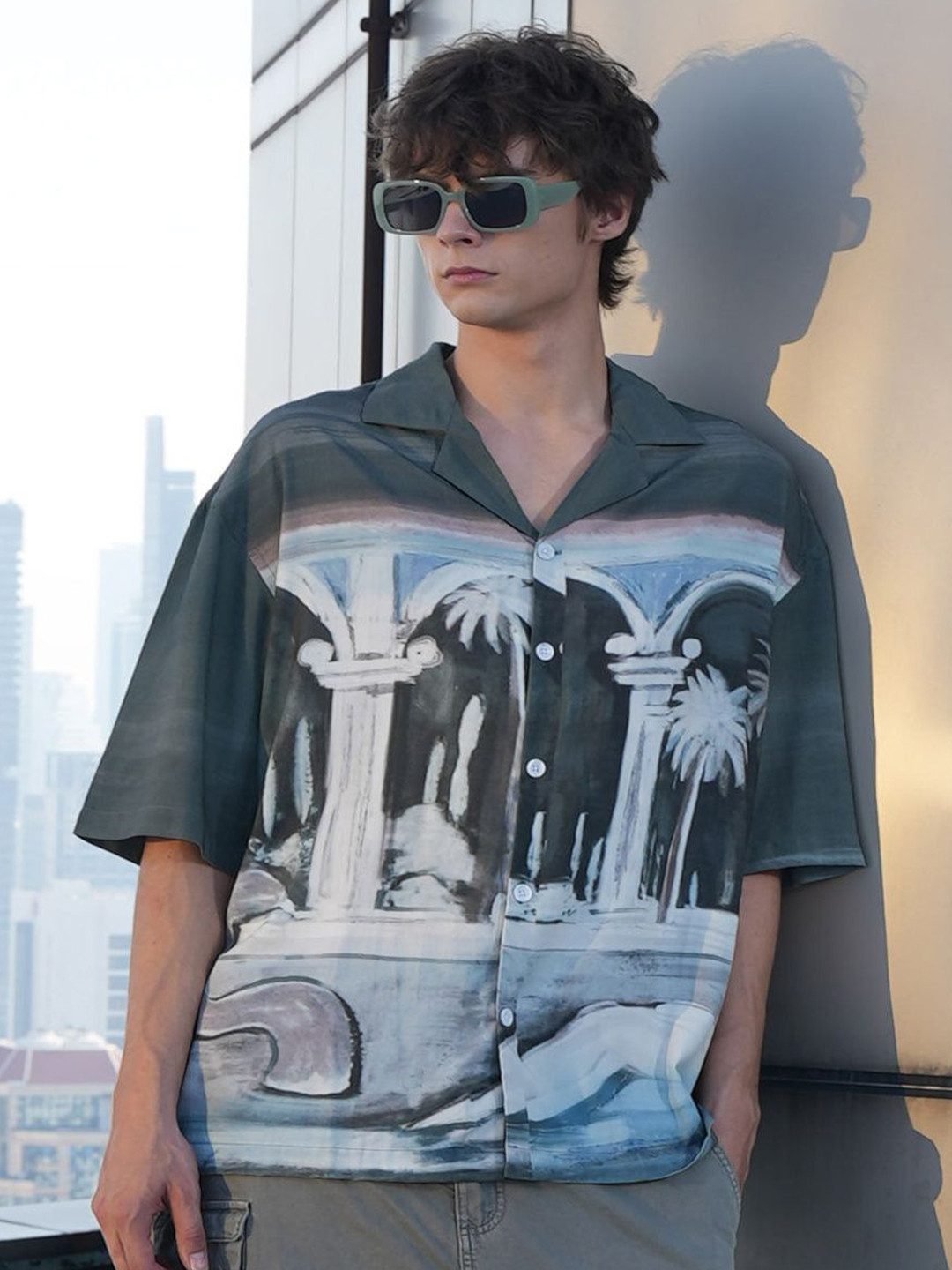 STOKED Men Relaxed Boxy Printed Casual Shirt