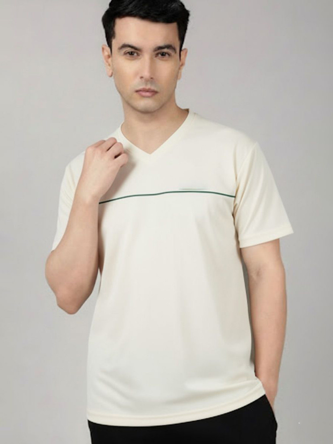 The Roadster Lifestyle Co V-Neck Short Sleeve T-Shirt With Contrast Chest Line