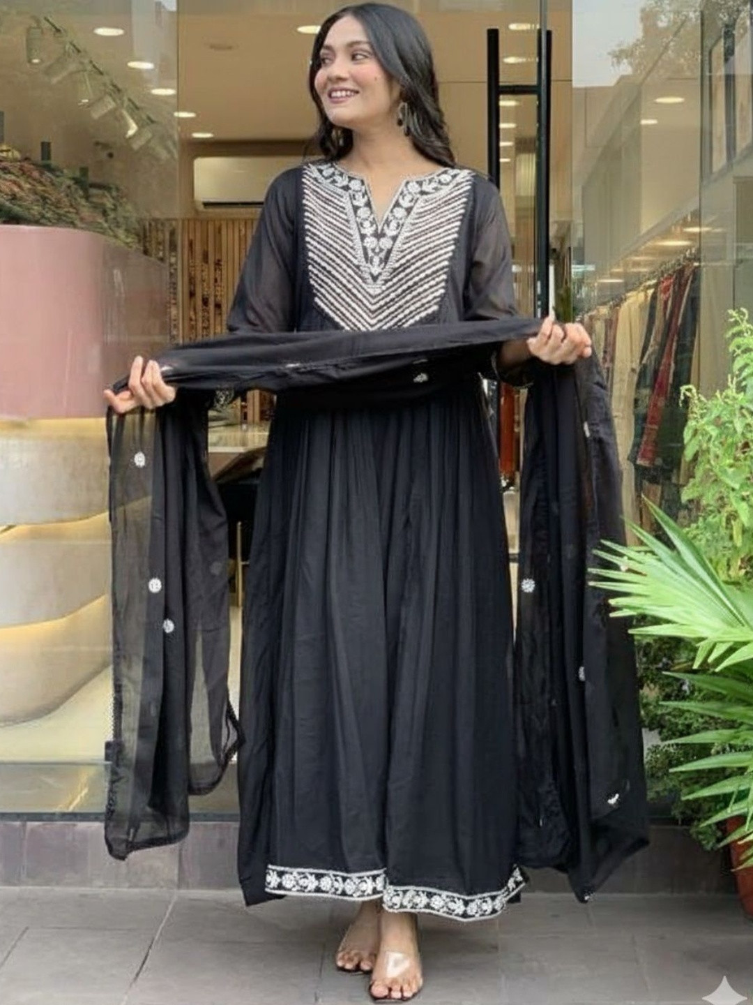 Fabinn Women Ethnic Motifs Embroidered Panelled Thread Work Kurta with Pyjamas & With Dupatta