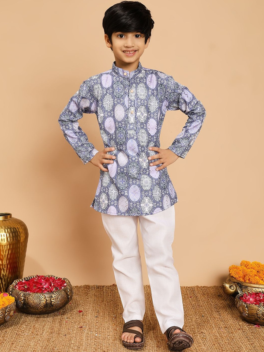 Sangria Boys Printed Kurta With Pyjama Sets