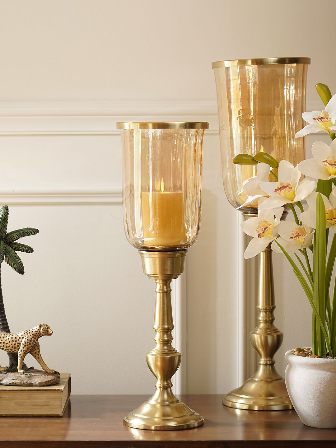 Pure Home and Living Amber Glass Hurricane Candle Holder