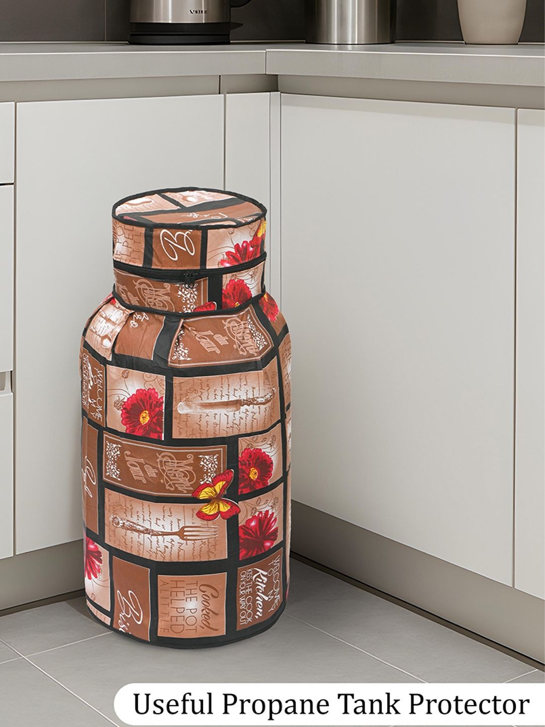 Kuber Industries 2Pcs Brown & Red Printed Gas Cylinder Covers