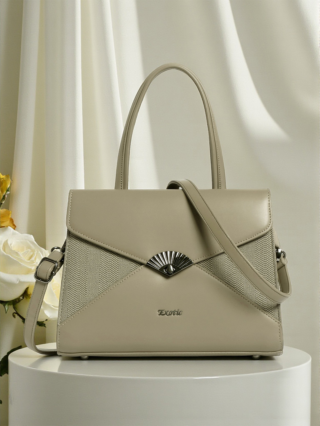 Exotic Green Textured Structured Regular Detachable Sling Strap Shoulder Bag with Cut Work