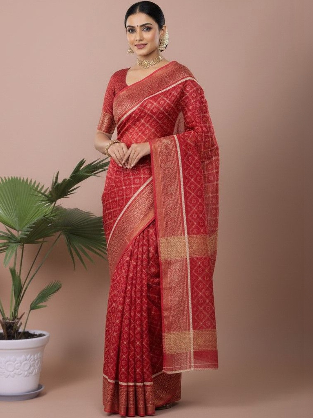 BANARASI WALA Woven Design Pure Cotton Handloom Block Print Saree