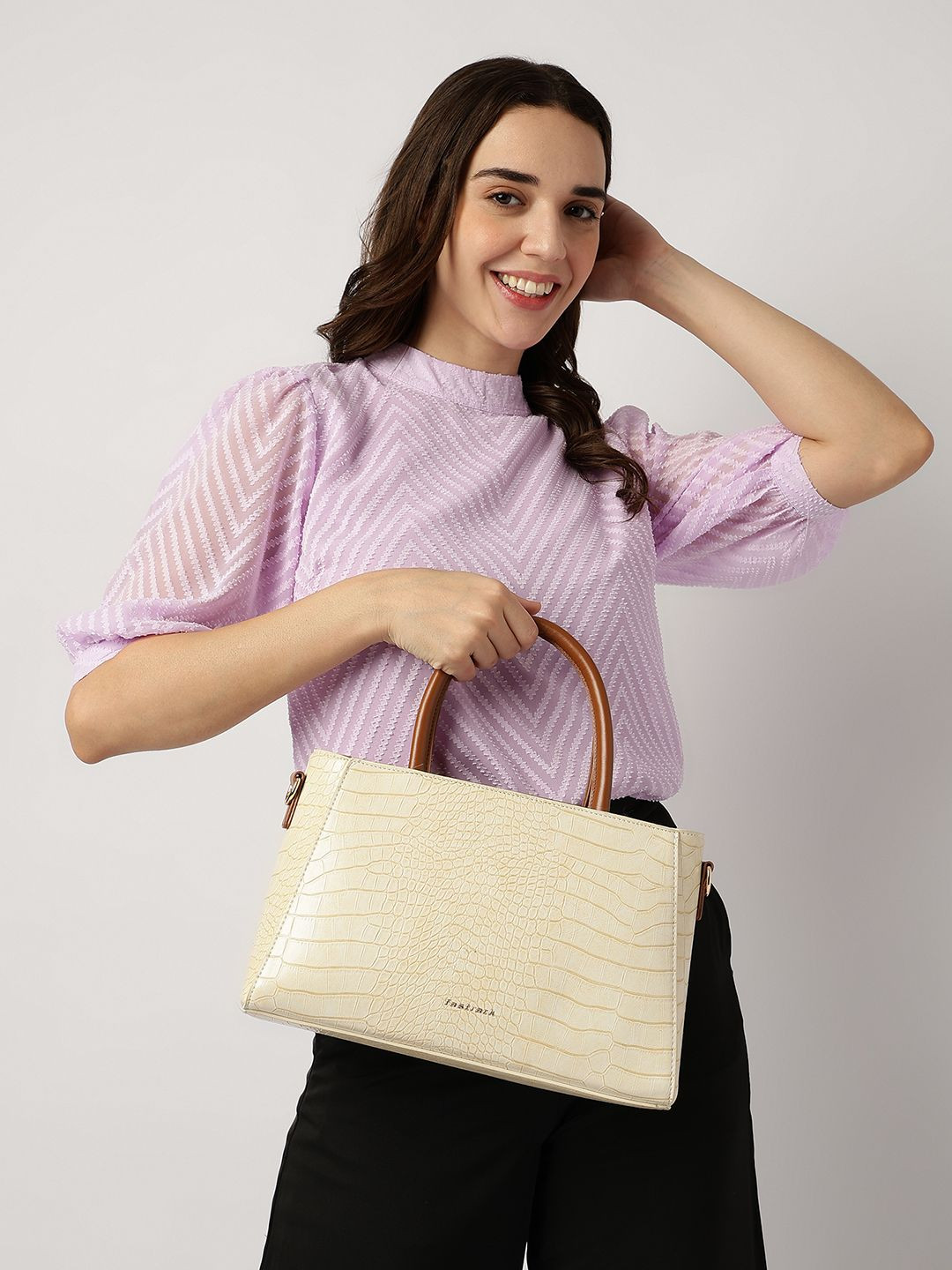Fastrack Swagger Croco Chic Textured Satchel With Zip Detail